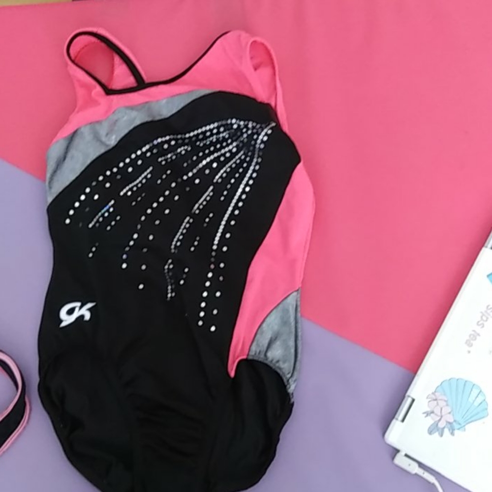 A gk pink silver and black leotard